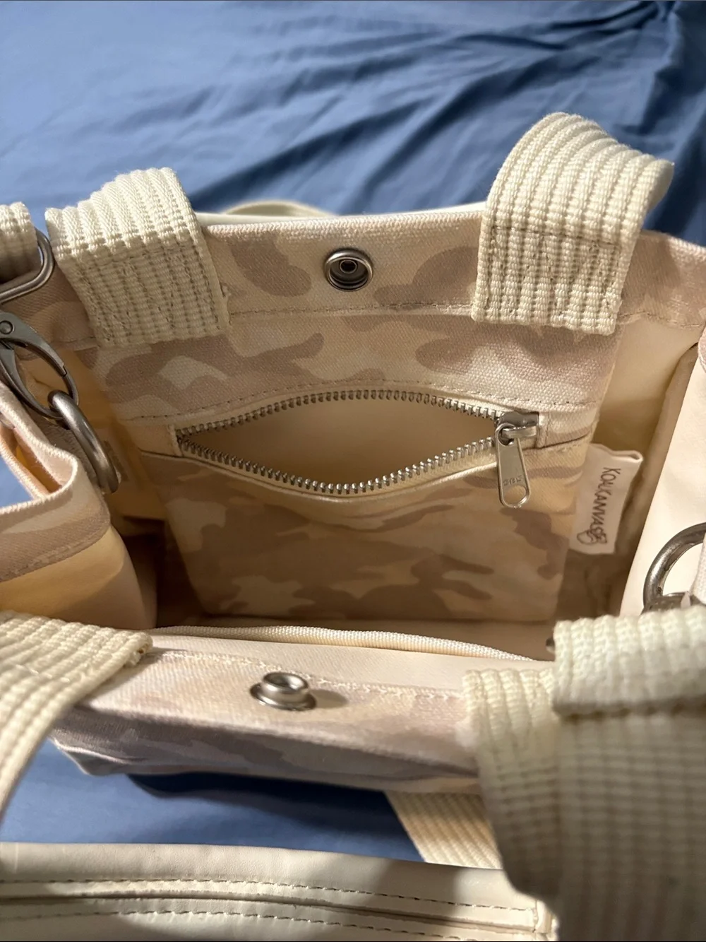 Canvas Camo Mini Tote Bag in Beige by Koala Kanvas with removable strap. Nwot